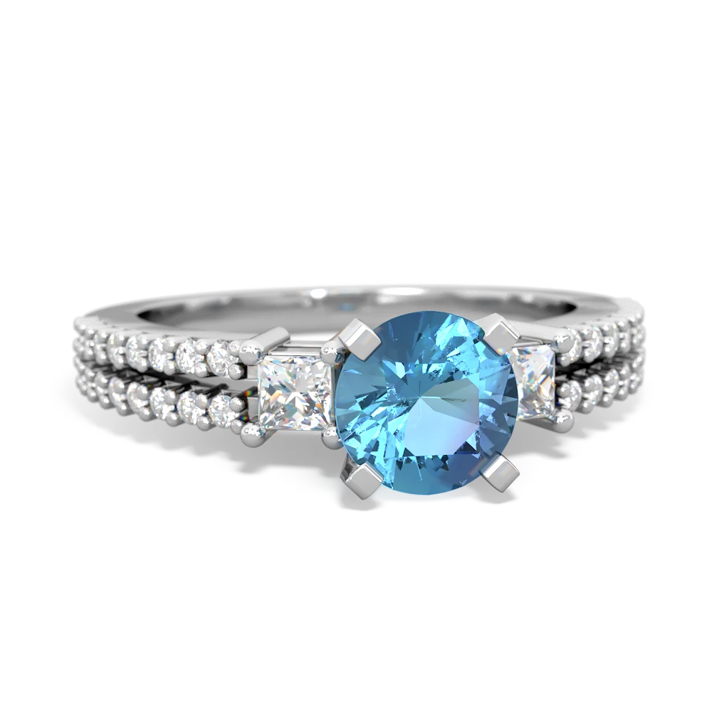 Blue Topaz Classic 6Mm Round Engagement 14K White Gold ring R26436RD
