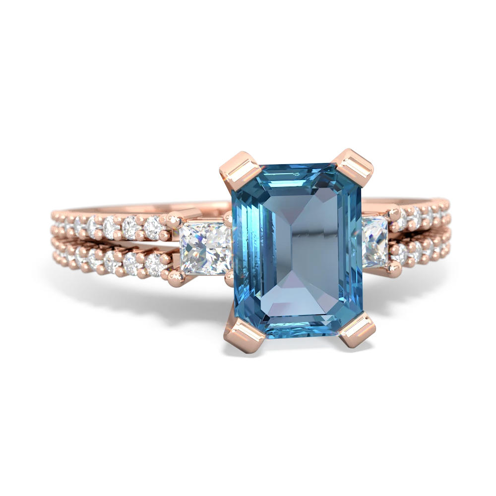 Blue Topaz Classic 8X6mm Emerald-Cut Engagement 14K Rose Gold ring R26438EM