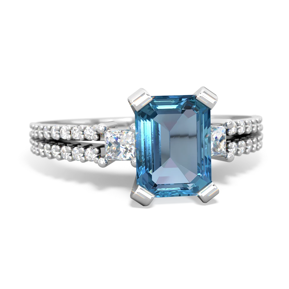 Blue Topaz Classic 8X6mm Emerald-Cut Engagement 14K White Gold ring R26438EM