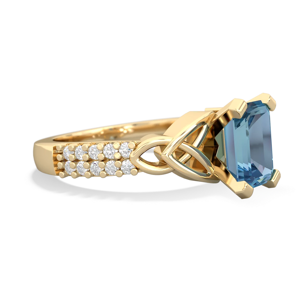 Blue Topaz Celtic Knot 8X6 Emerald-Cut Engagement 14K Yellow Gold ring R26448EM