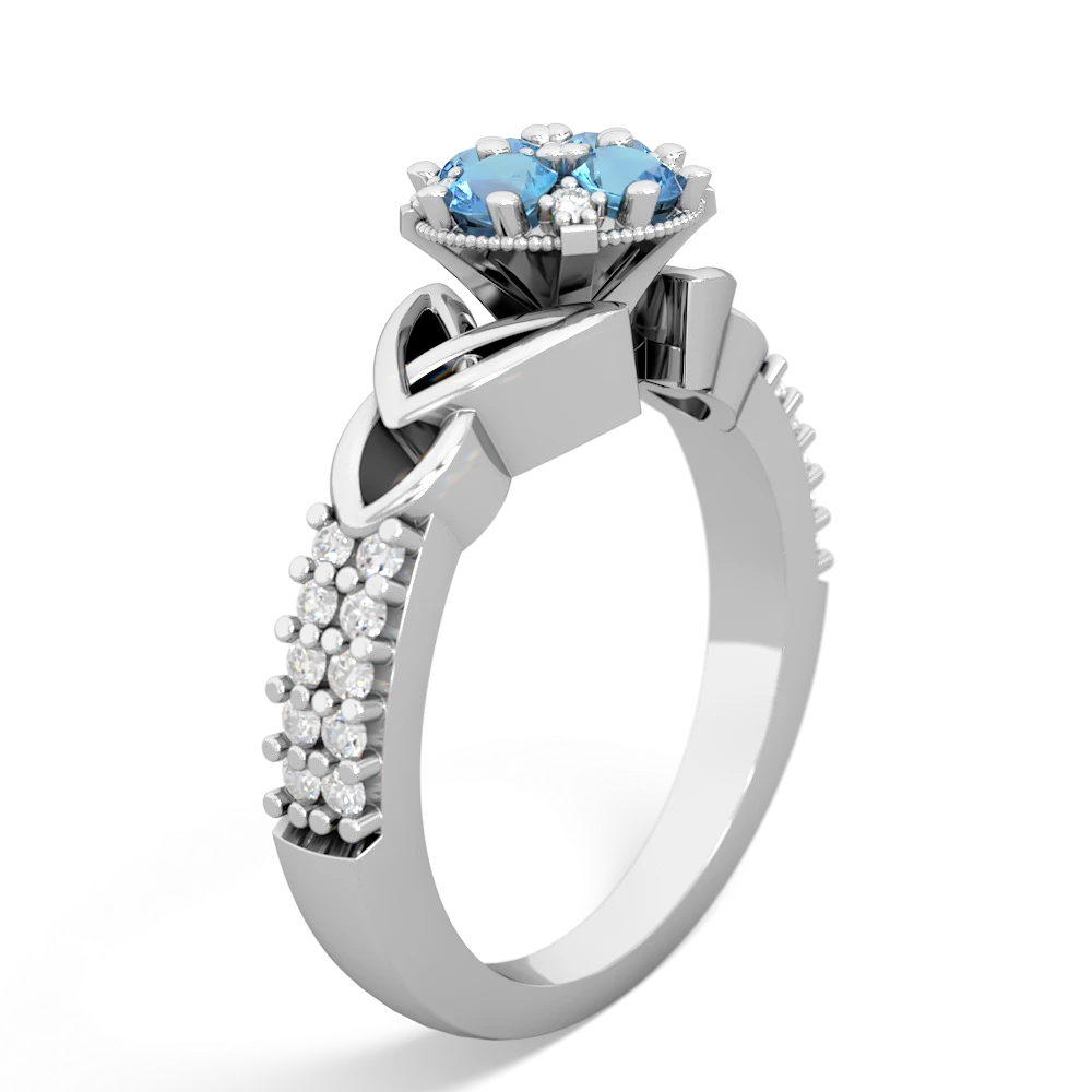 Blue Topaz Celtic Knot Cluster Engagement 14K White Gold ring R26443RD