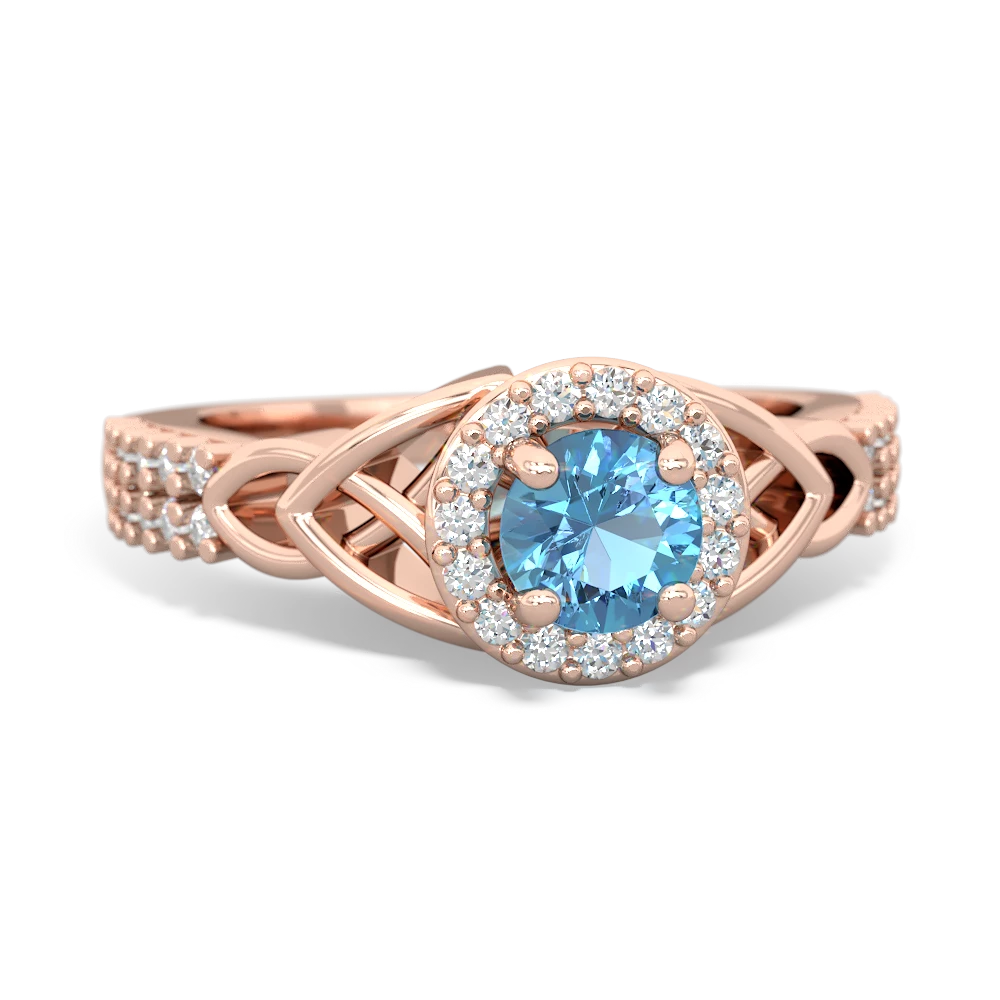 Blue Topaz Celtic Knot Halo 14K Rose Gold ring R26445RH