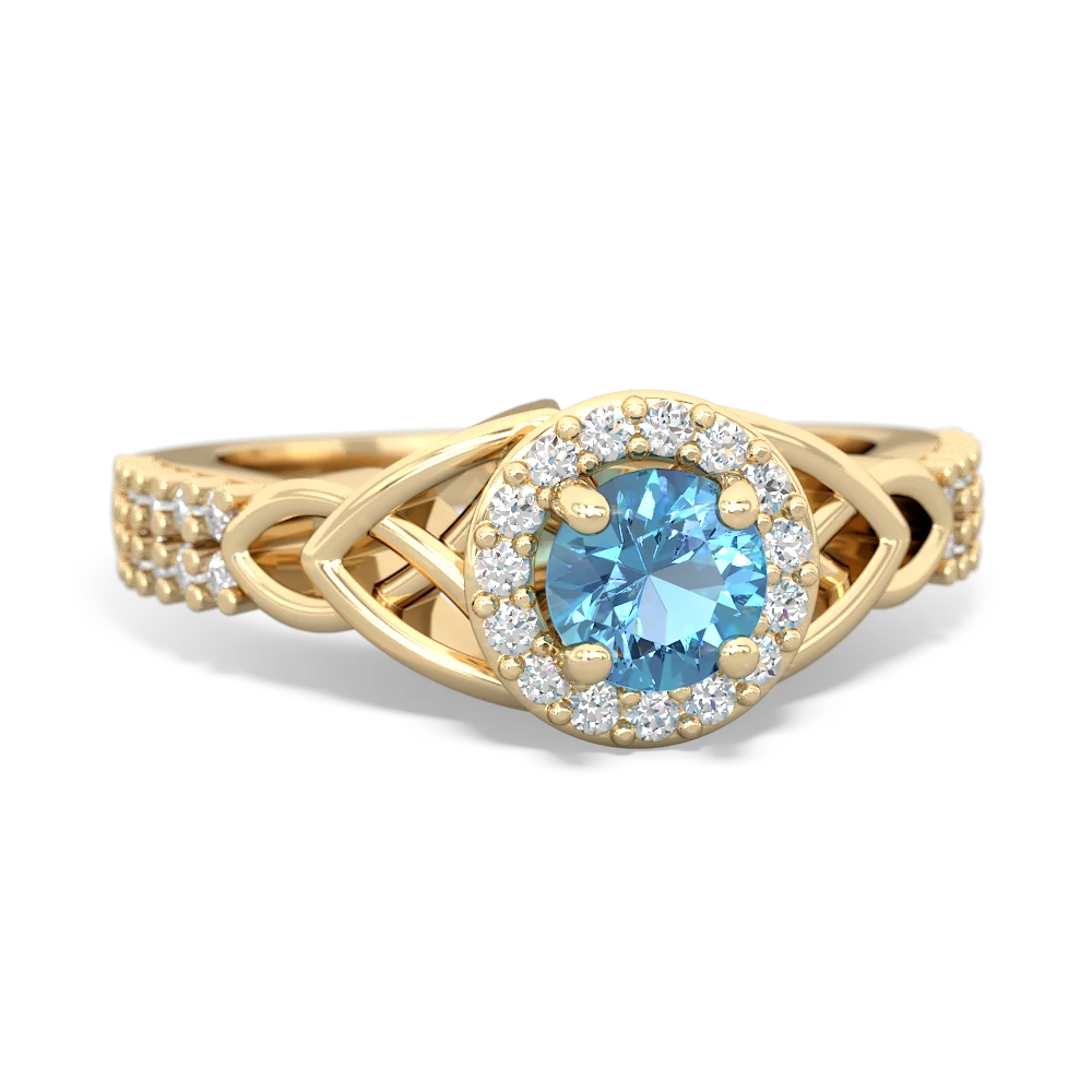 Blue Topaz Celtic Knot Halo 14K Yellow Gold ring R26445RH