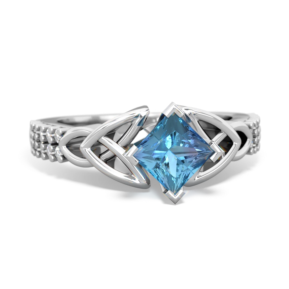 Blue Topaz Celtic Knot 5Mm Square Engagement 14K White Gold ring R26445SQ