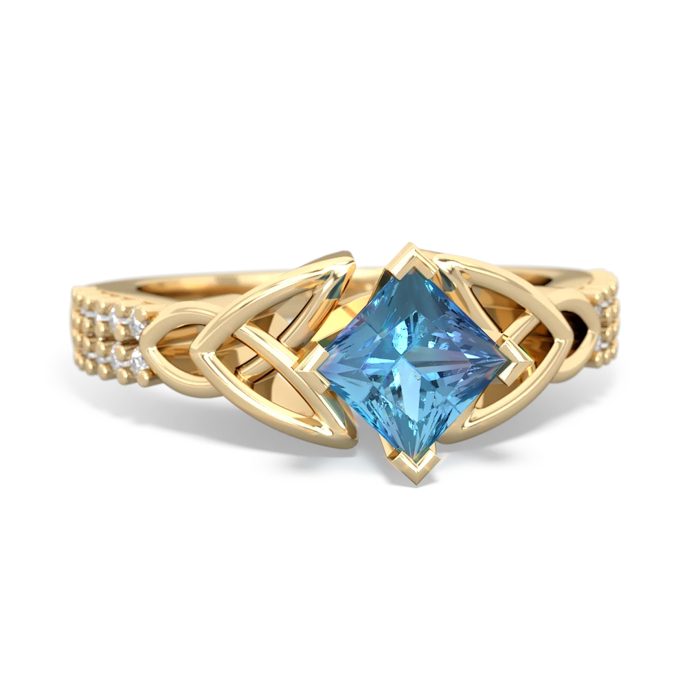 Blue Topaz Celtic Knot 5Mm Square Engagement 14K Yellow Gold ring R26445SQ