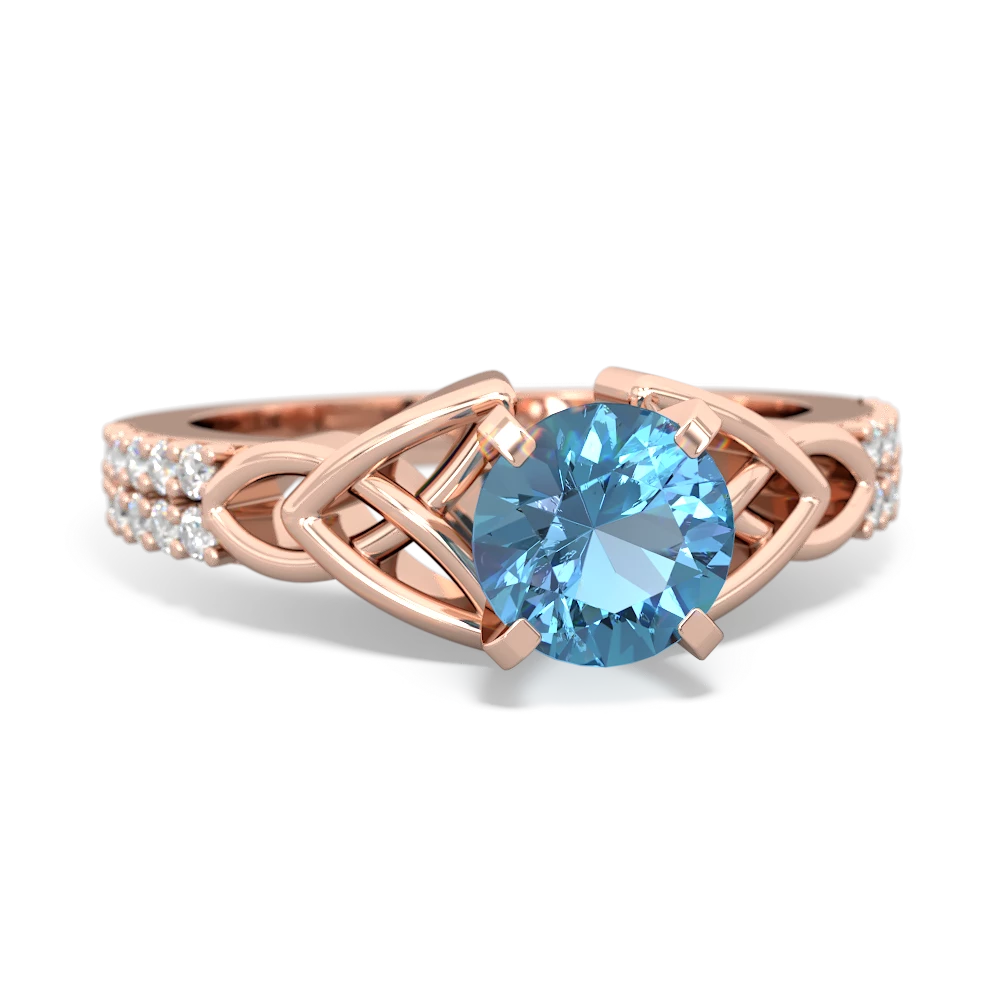 Blue Topaz Celtic Knot 6Mm Round Engagement 14K Rose Gold ring R26446RD