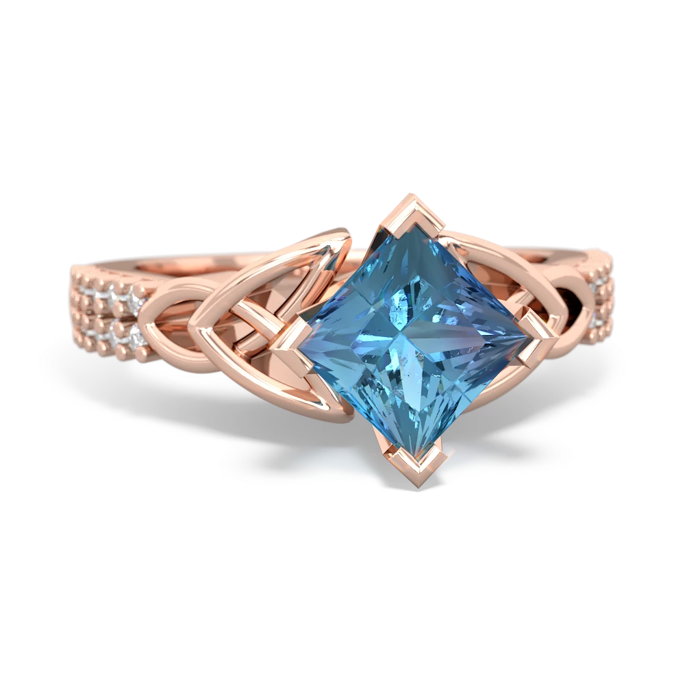 Blue Topaz Celtic Knot 6Mm Princess Engagement 14K Rose Gold ring R26446SQ