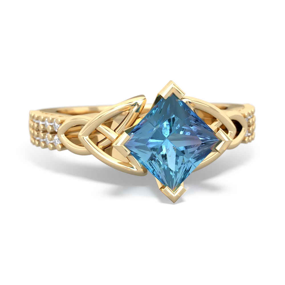 Blue Topaz Celtic Knot 6Mm Princess Engagement 14K Yellow Gold ring R26446SQ