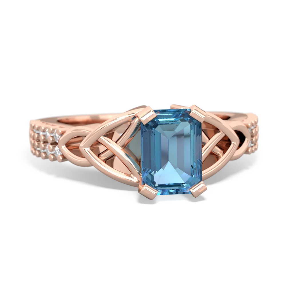 Blue Topaz Celtic Knot 7X5 Emerald-Cut Engagement 14K Rose Gold ring R26447EM