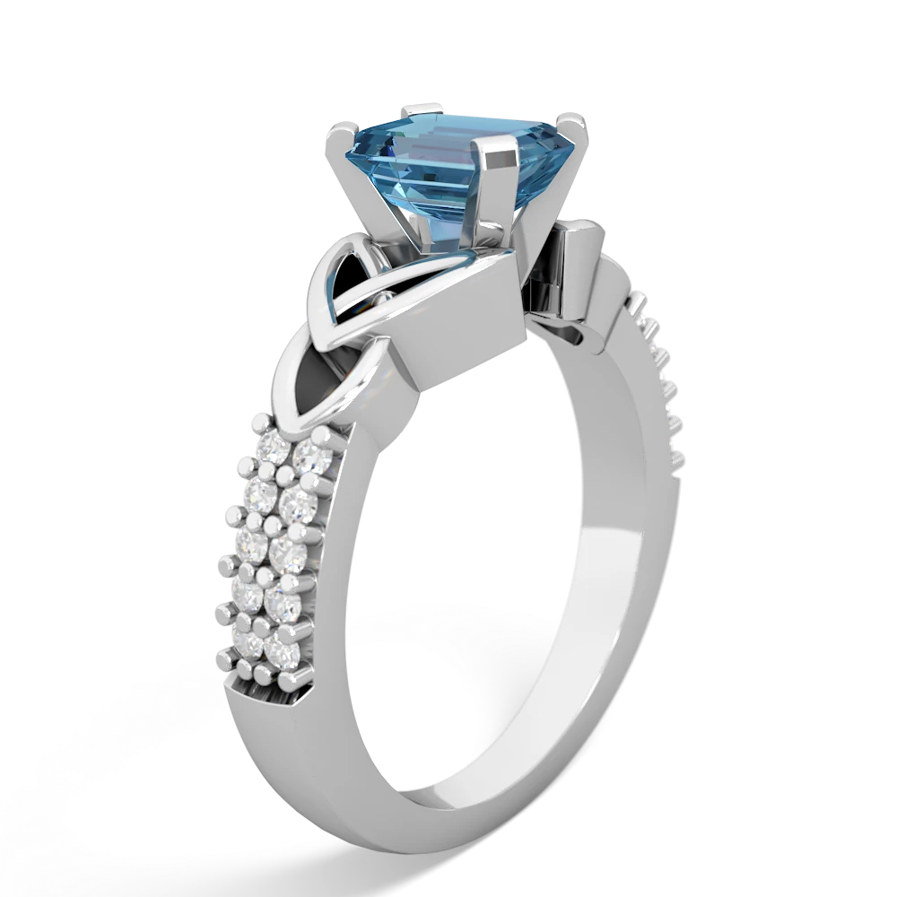 Blue Topaz Celtic Knot 7X5 Emerald-Cut Engagement 14K White Gold ring R26447EM