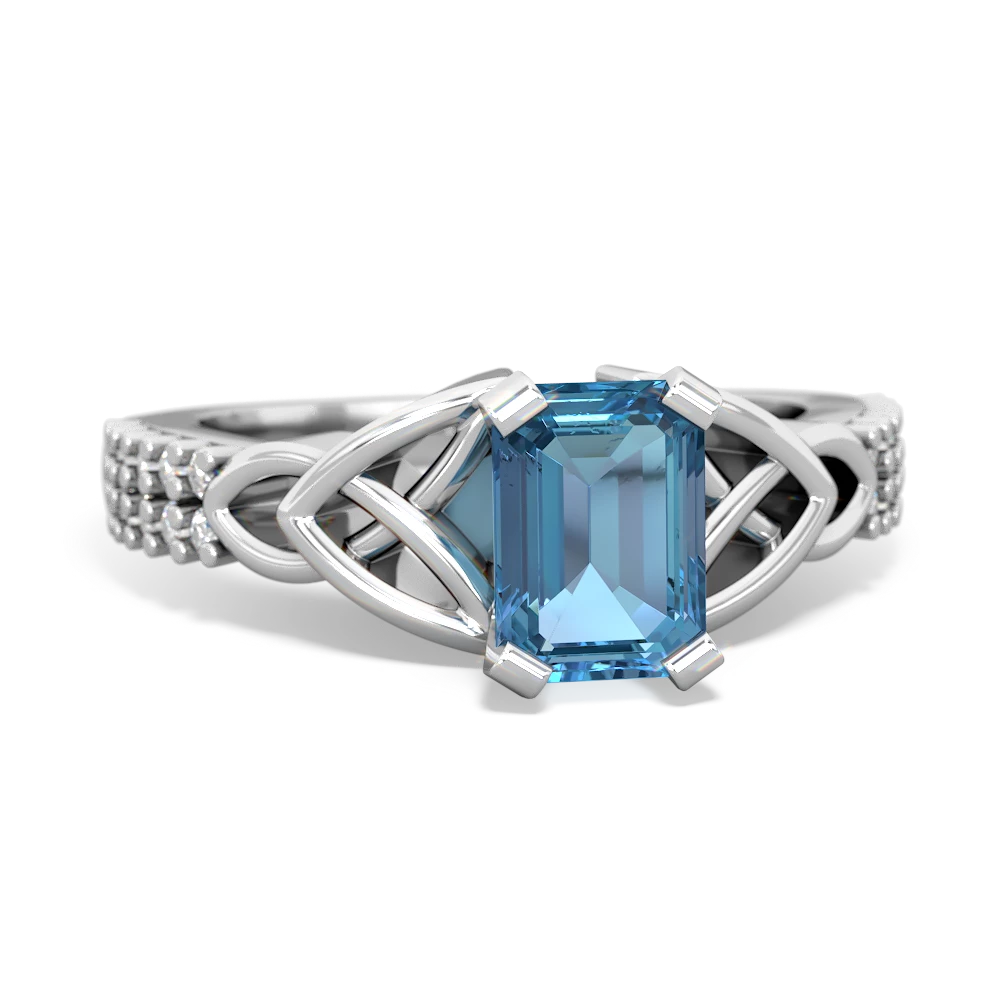 Blue Topaz Celtic Knot 7X5 Emerald-Cut Engagement 14K White Gold ring R26447EM