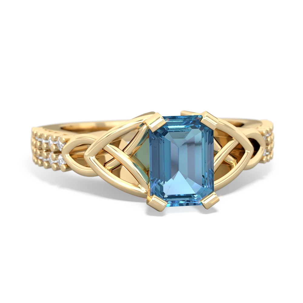 Blue Topaz Celtic Knot 7X5 Emerald-Cut Engagement 14K Yellow Gold ring R26447EM