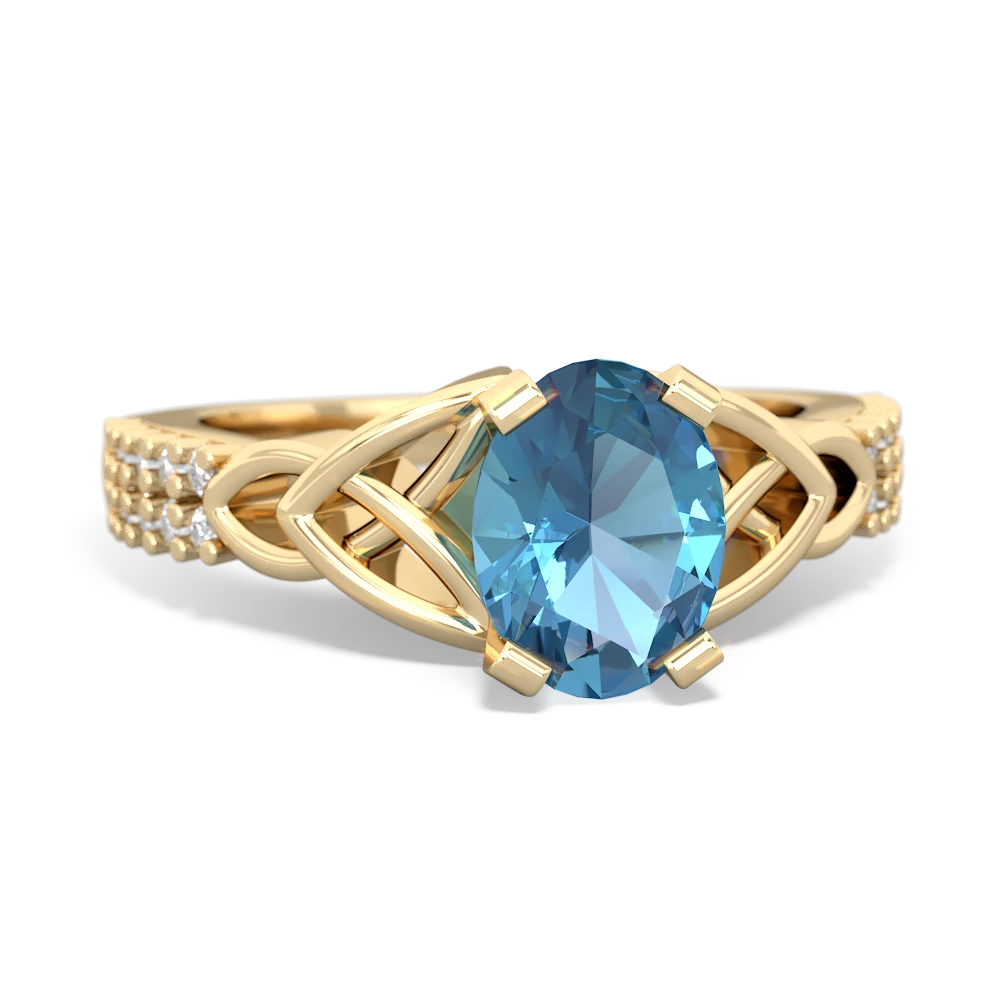 Blue Topaz Celtic Knot 8X6 Oval Engagement 14K Yellow Gold ring R26448VL