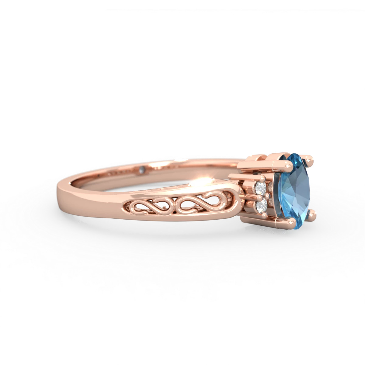 Blue Topaz Filligree Scroll Oval 14K Rose Gold ring R0812
