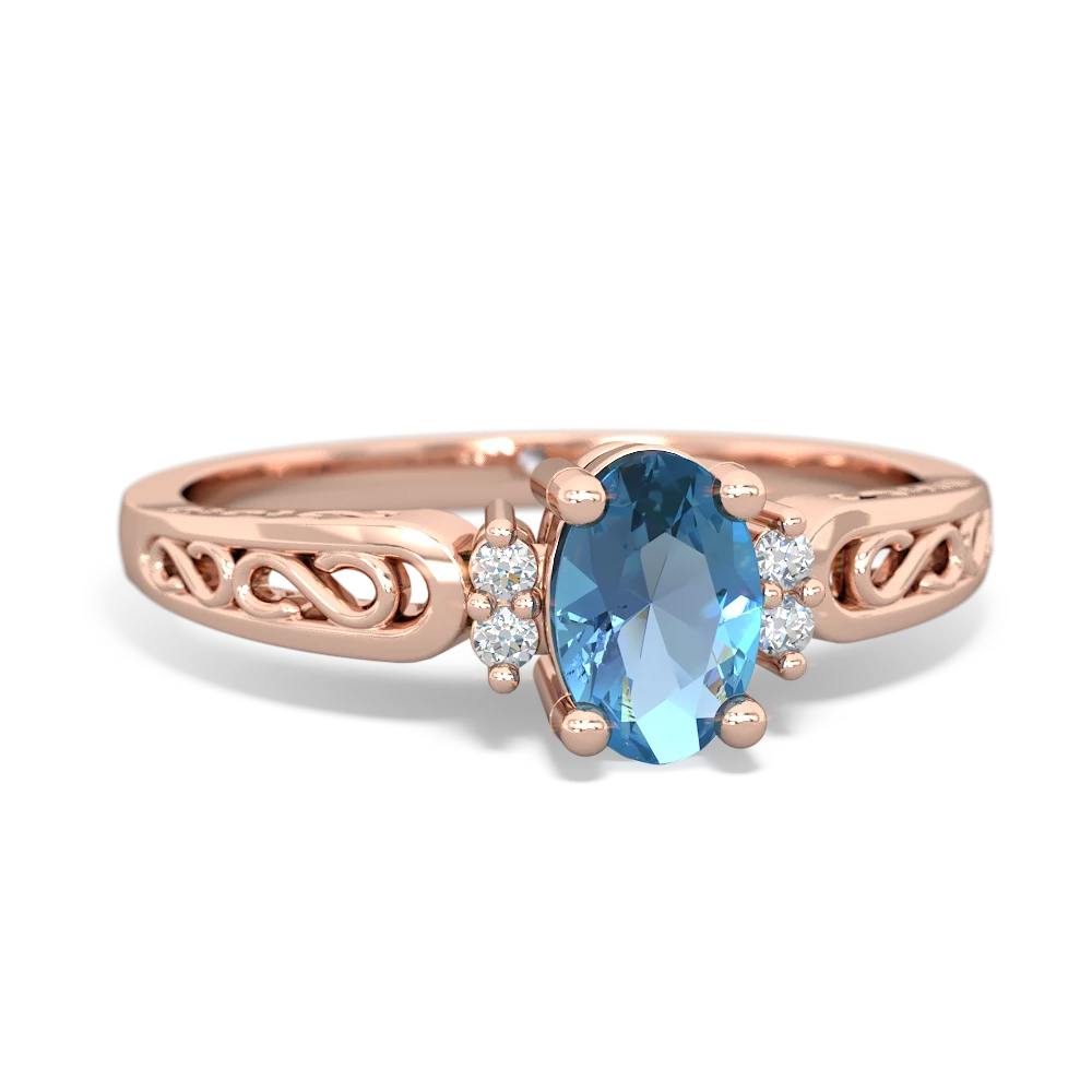 Blue Topaz Filligree Scroll Oval 14K Rose Gold ring R0812