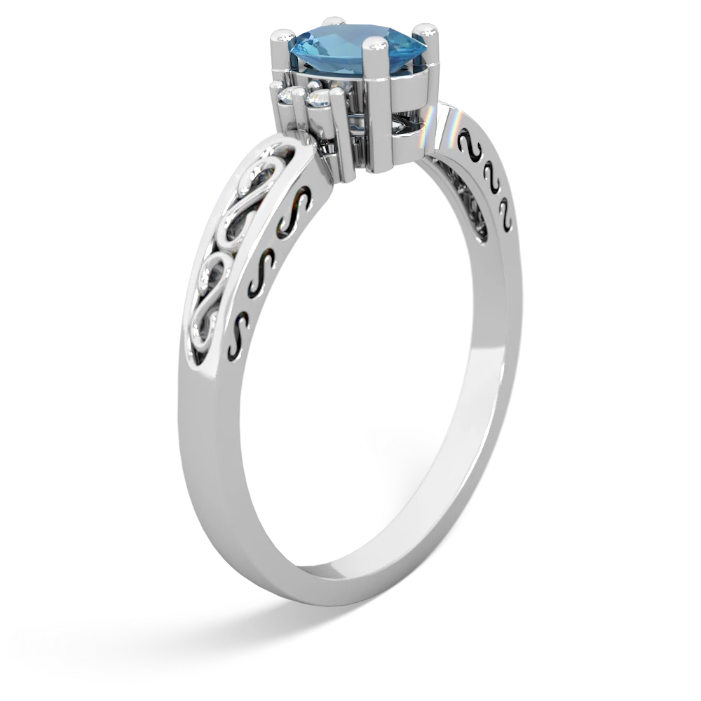 Blue Topaz Filligree Scroll Oval 14K White Gold ring R0812