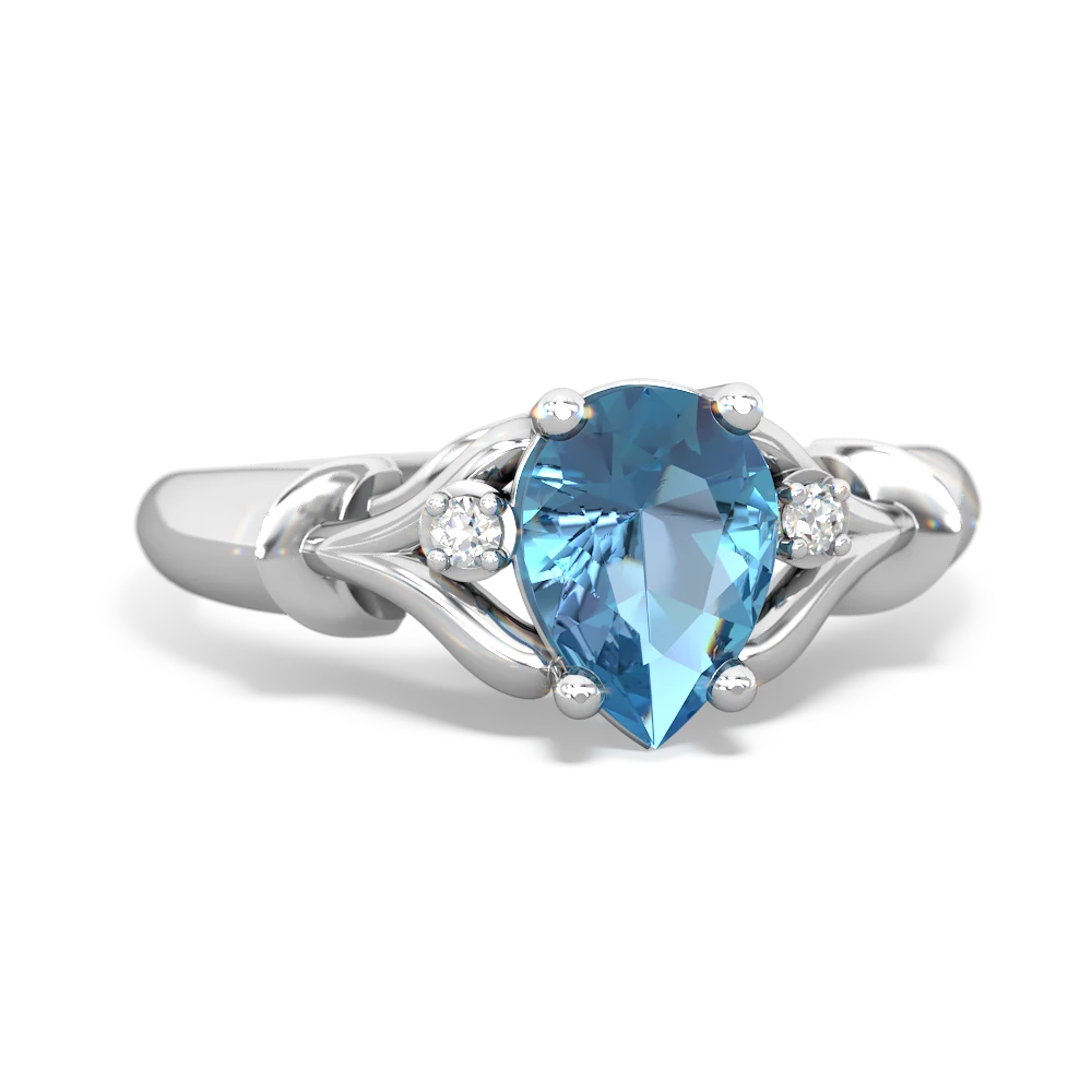 Blue Topaz Precious Pear 14K White Gold ring R0826