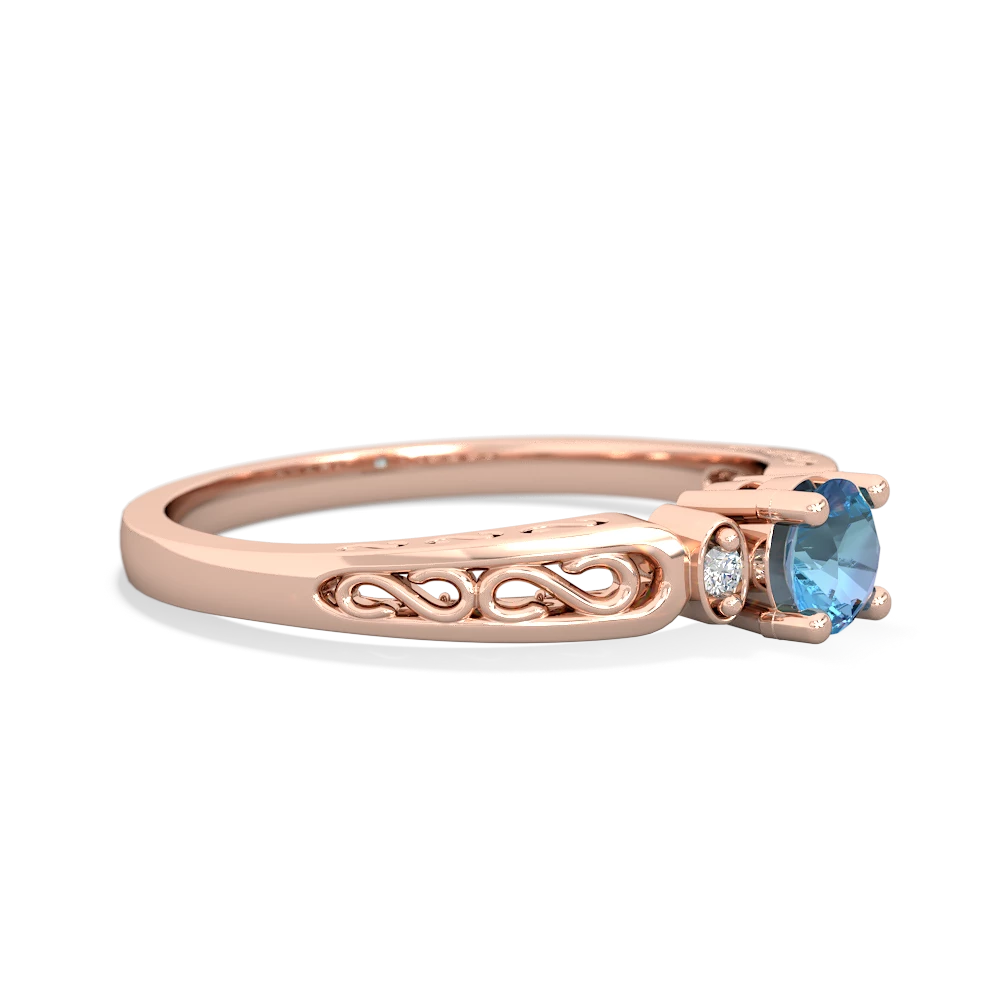 Blue Topaz Filligree Scroll Round 14K Rose Gold ring R0829