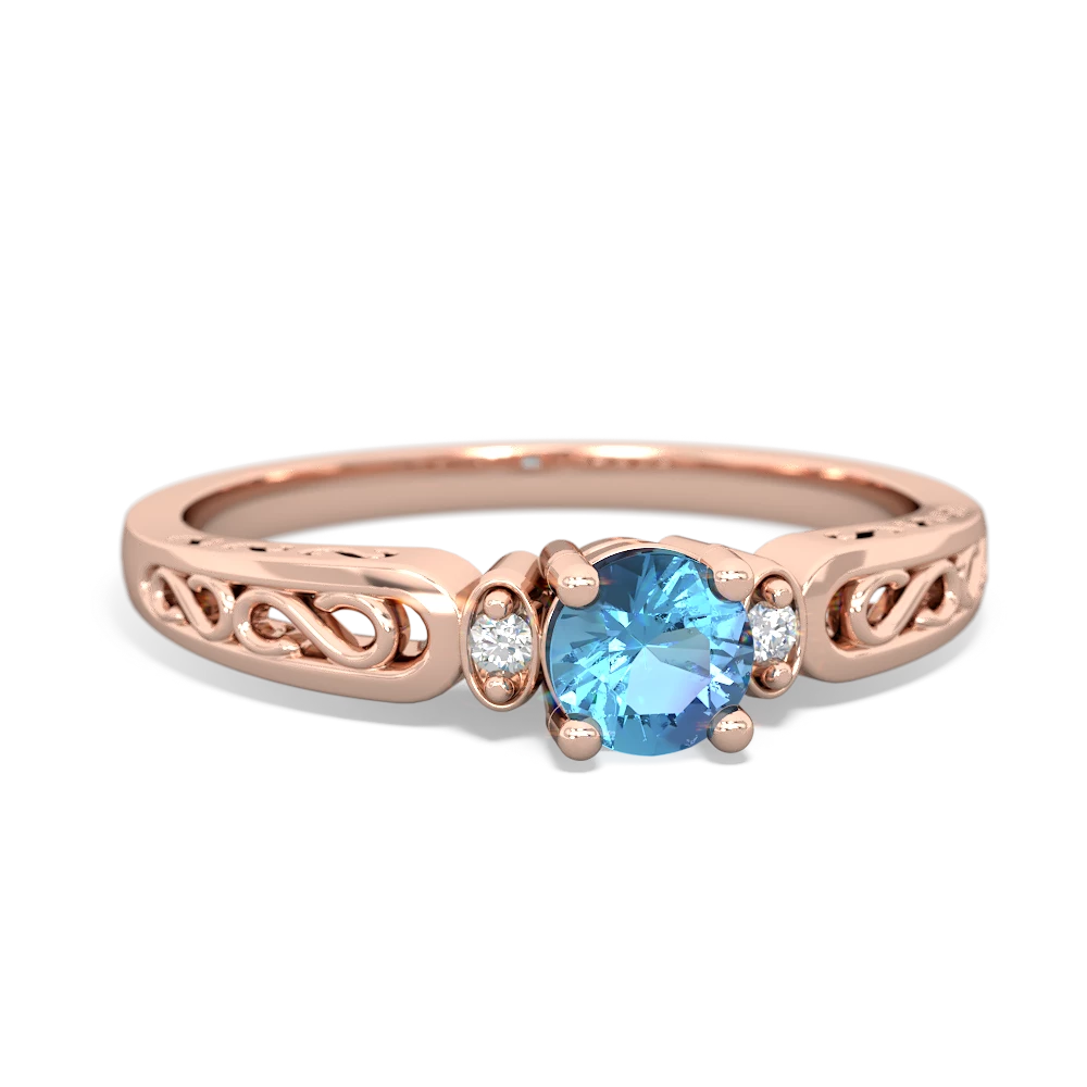 Blue Topaz Filligree Scroll Round 14K Rose Gold ring R0829