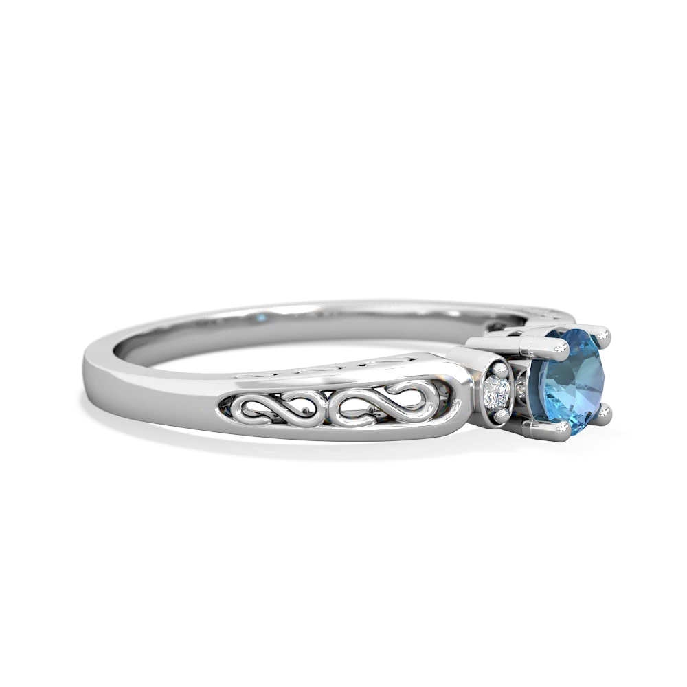 Blue Topaz Filligree Scroll Round 14K White Gold ring R0829