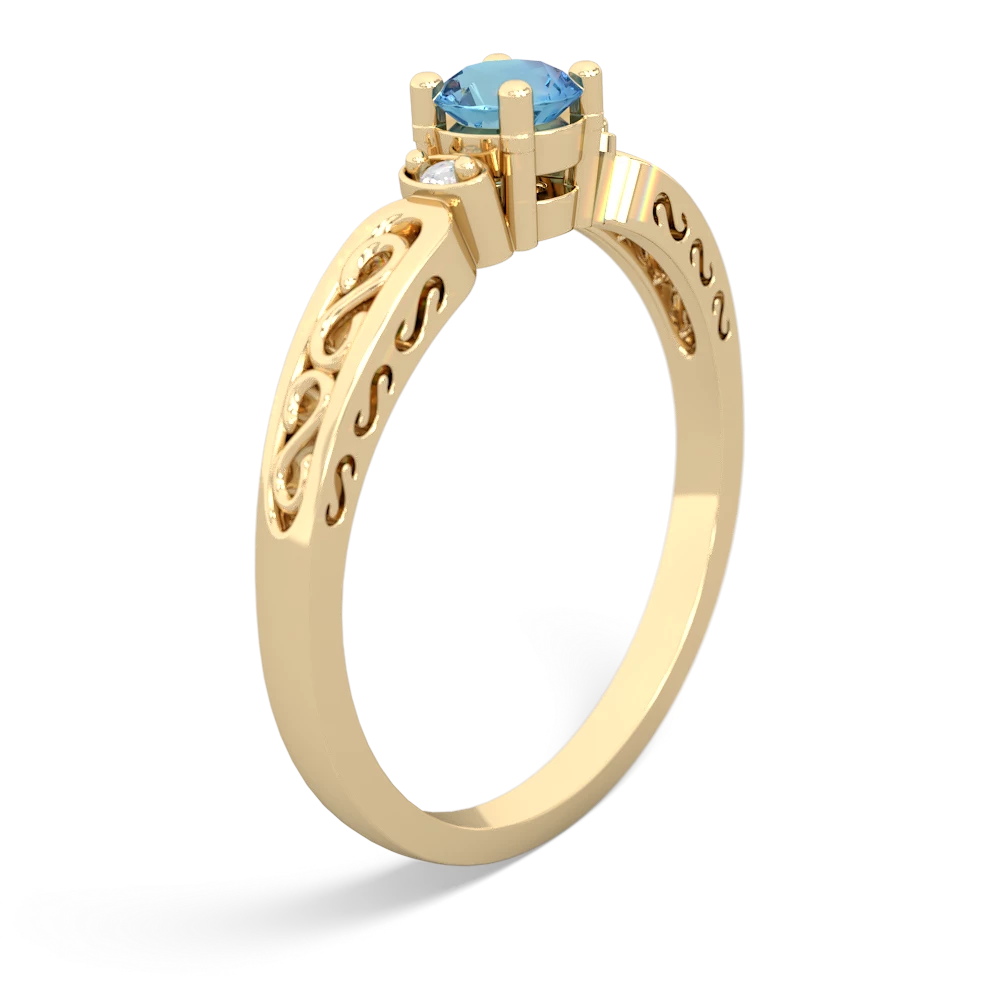 Blue Topaz Filligree Scroll Round 14K Yellow Gold ring R0829