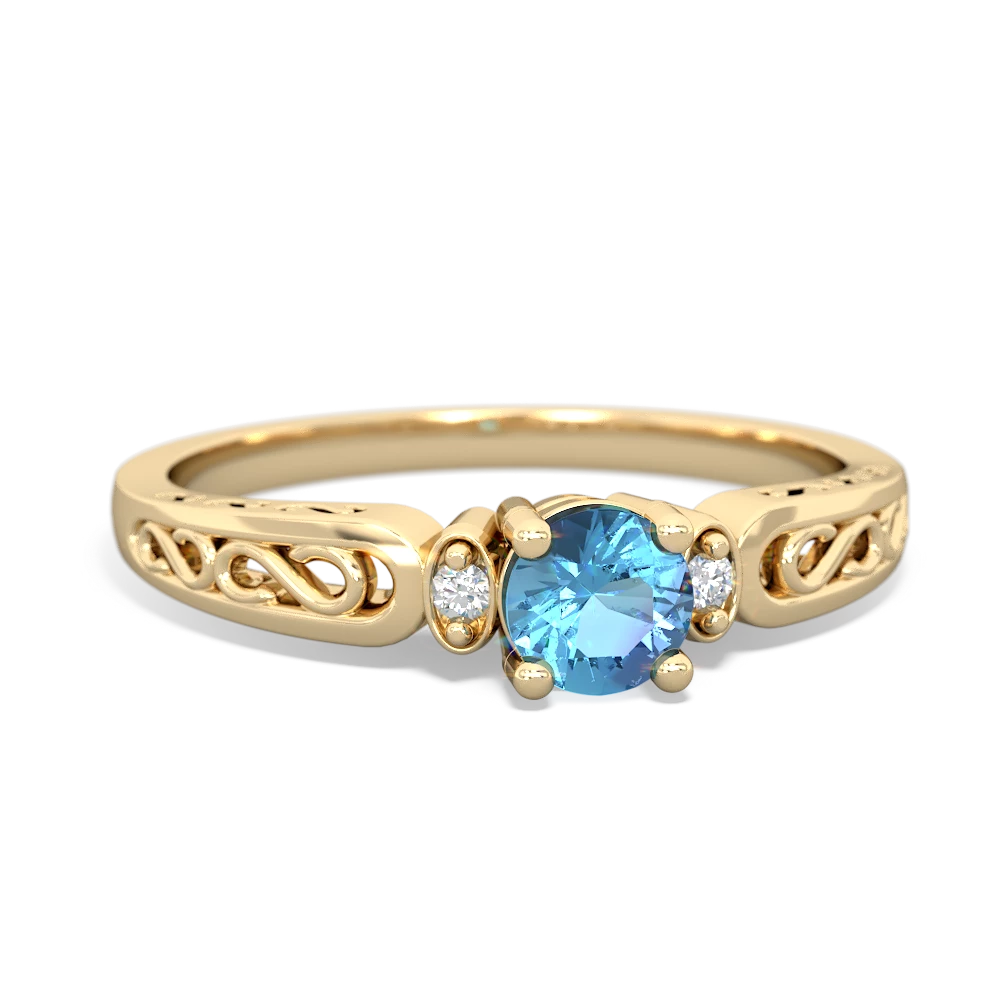 Blue Topaz Filligree Scroll Round 14K Yellow Gold ring R0829