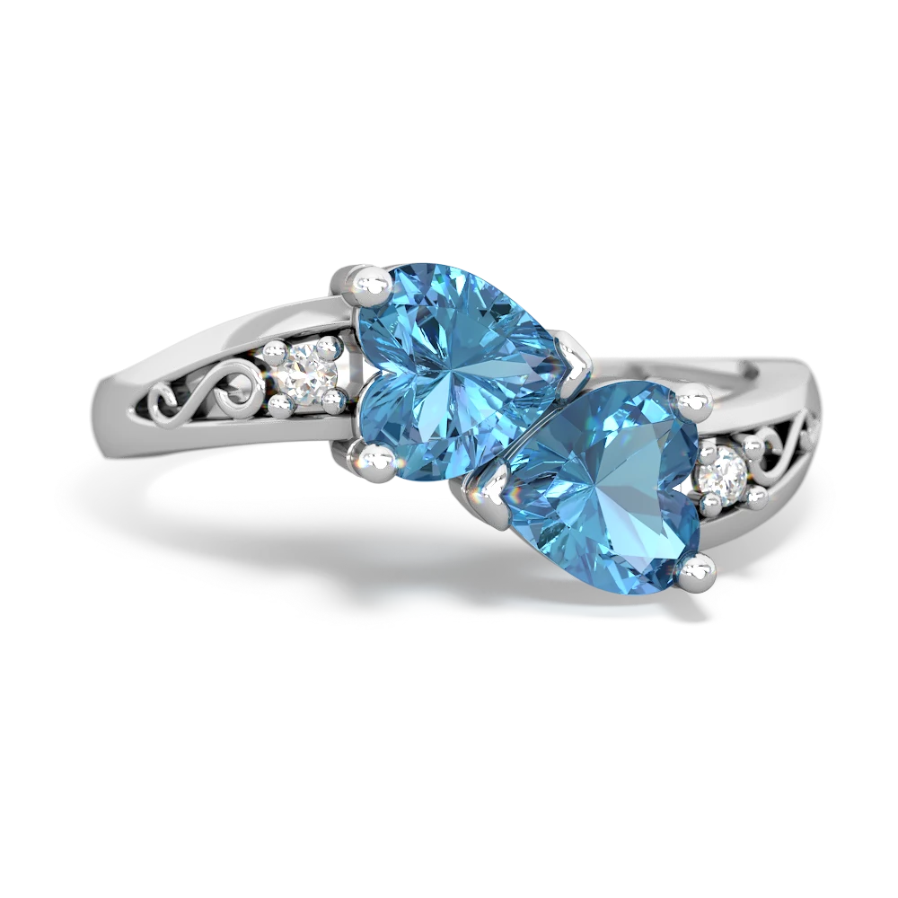 Blue Topaz Snuggling Hearts 14K White Gold ring R2178