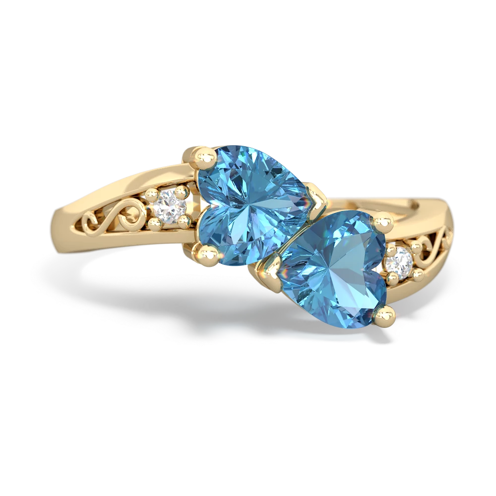 Blue Topaz Snuggling Hearts 14K Yellow Gold ring R2178