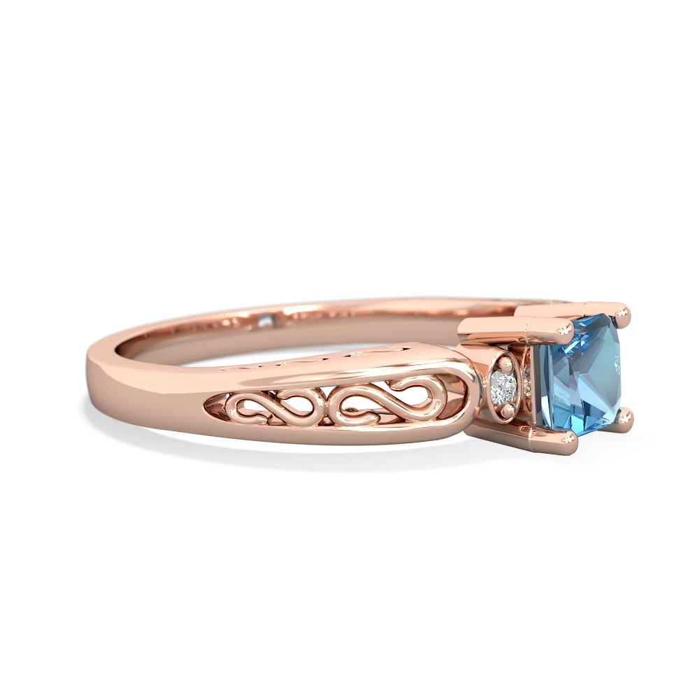 Blue Topaz Filligree Scroll Square 14K Rose Gold ring R2430