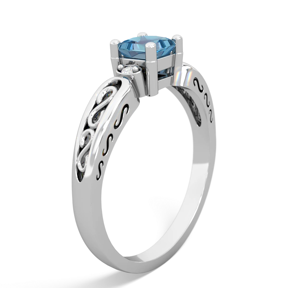 Blue Topaz Filligree Scroll Square 14K White Gold ring R2430