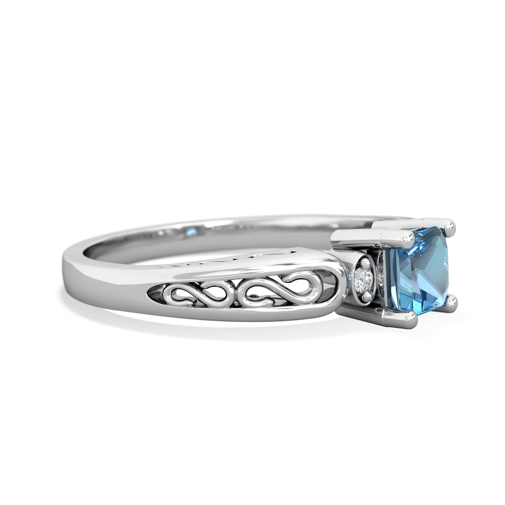 Blue Topaz Filligree Scroll Square 14K White Gold ring R2430