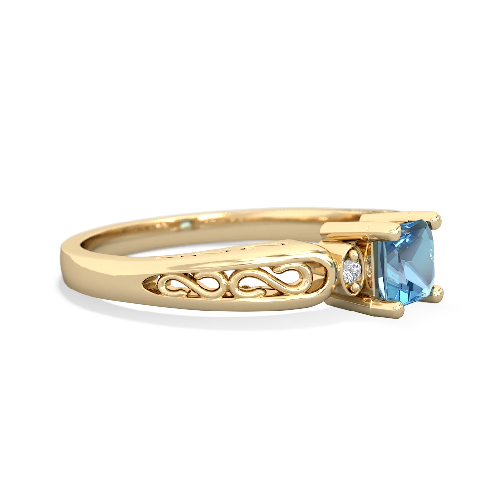 Blue Topaz Filligree Scroll Square 14K Yellow Gold ring R2430