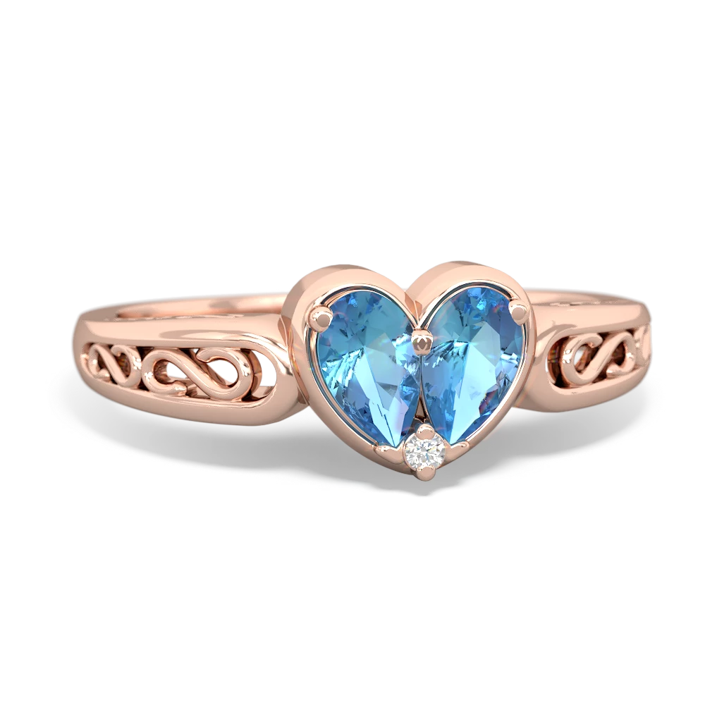 Blue Topaz Filligree 'One Heart' 14K Rose Gold ring R5070