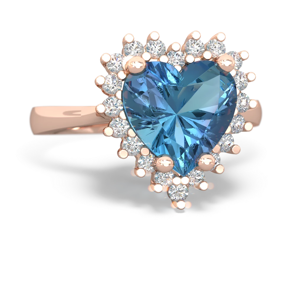 Blue Topaz Sparkling Halo Heart 14K Rose Gold ring R0391