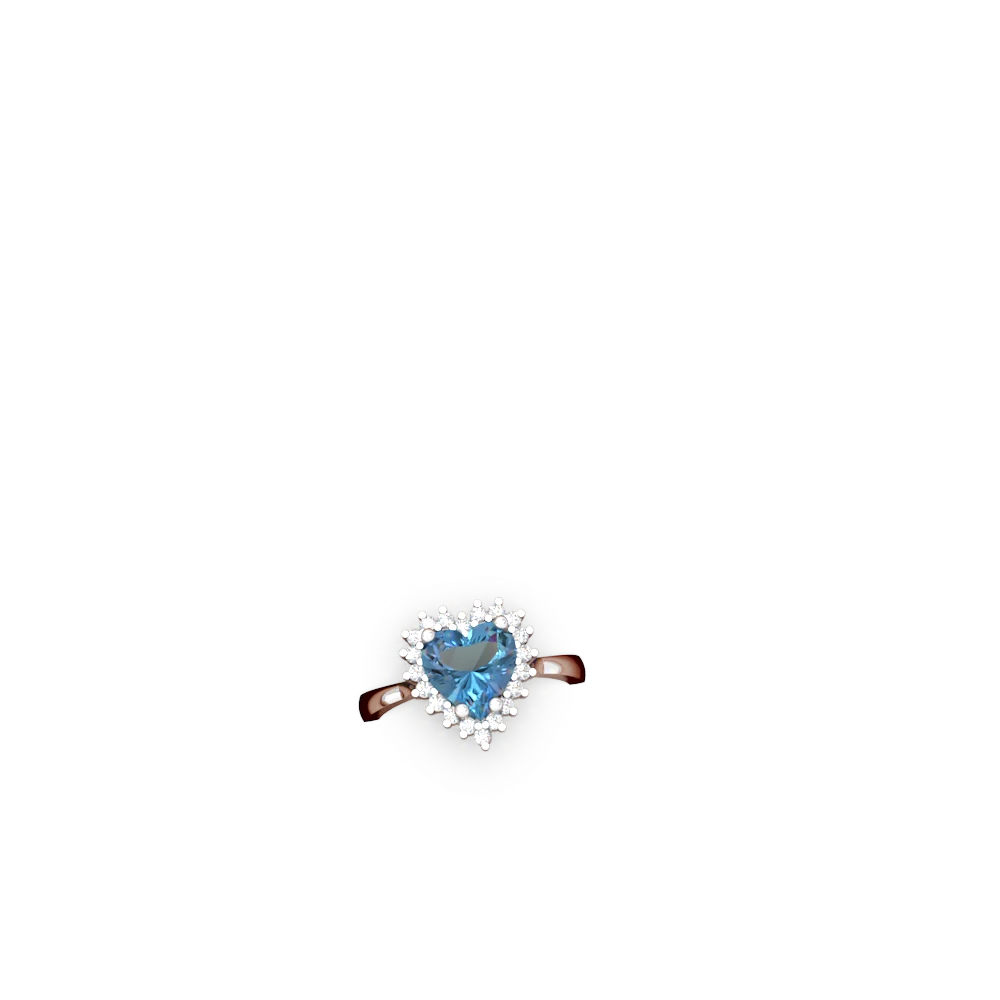 Blue Topaz Sparkling Halo Heart 14K White Gold ring R0391