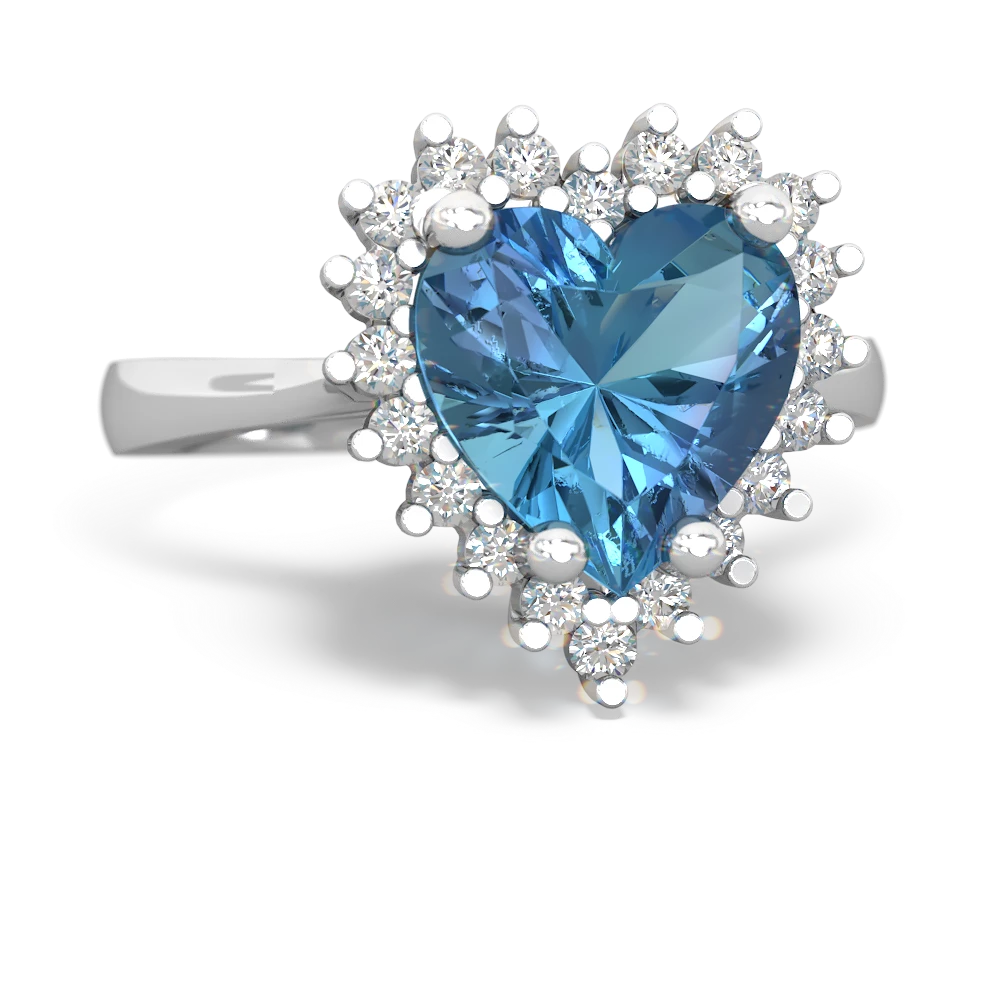 Blue Topaz Sparkling Halo Heart 14K White Gold ring R0391