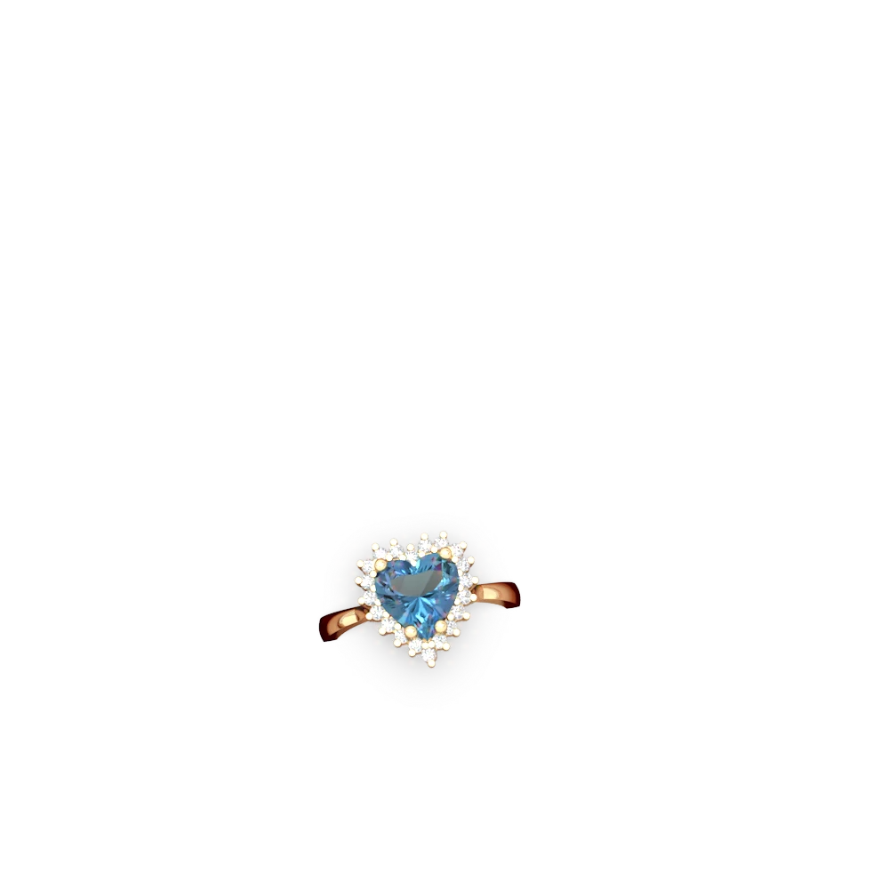 Blue Topaz Sparkling Halo Heart 14K Yellow Gold ring R0391