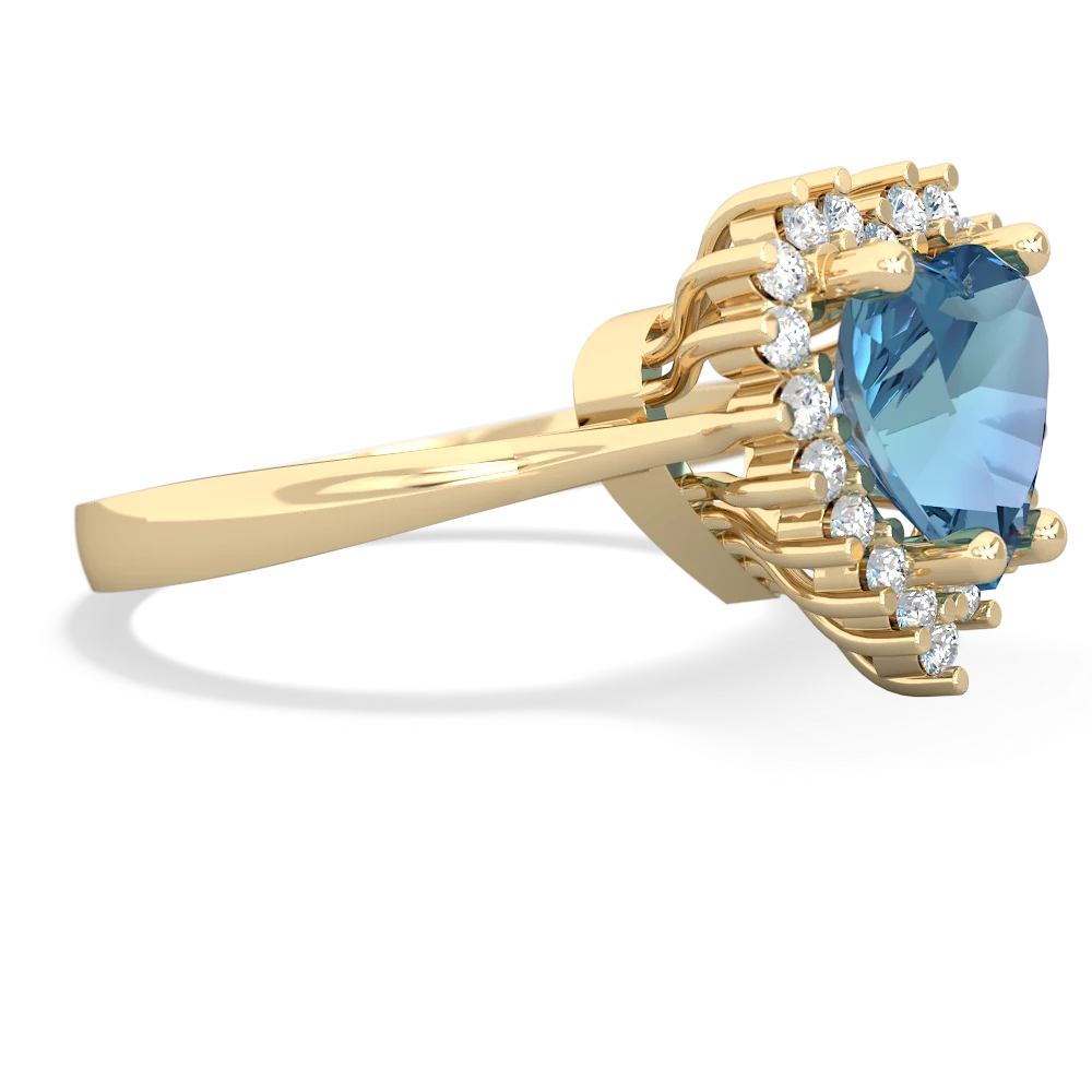 Blue Topaz Sparkling Halo Heart 14K Yellow Gold ring R0391