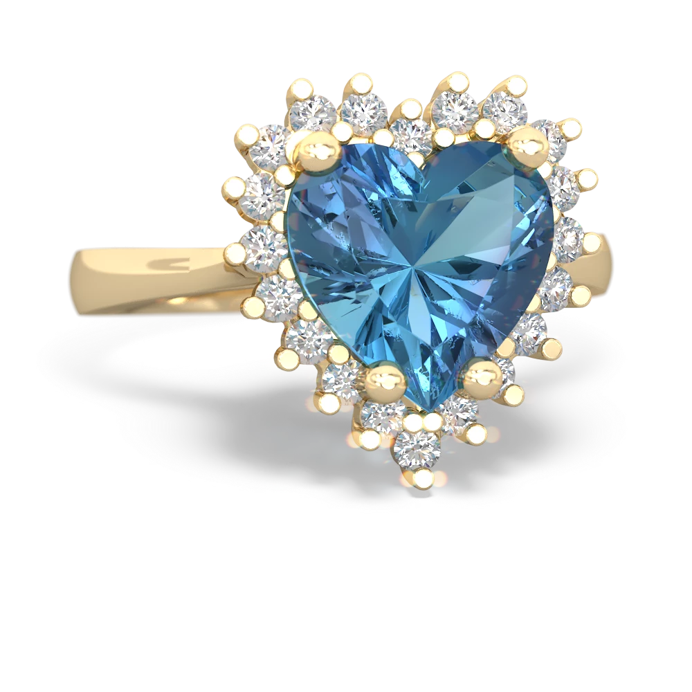 Blue Topaz Sparkling Halo Heart 14K Yellow Gold ring R0391