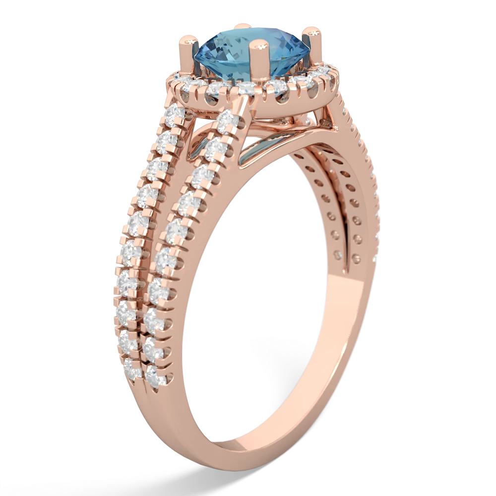 Blue Topaz Pave Halo 14K Rose Gold ring R5490