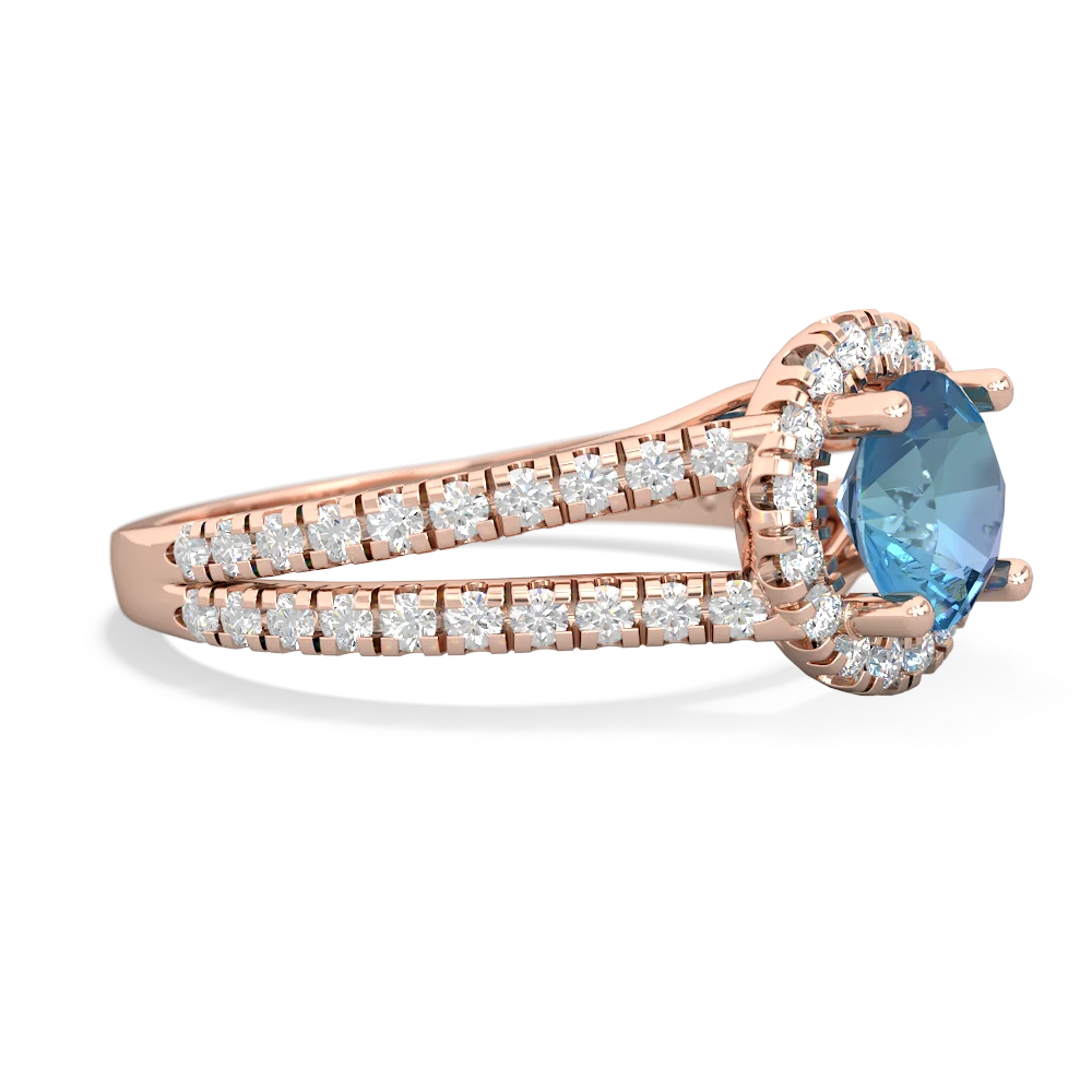 Blue Topaz Pave Halo 14K Rose Gold ring R5490