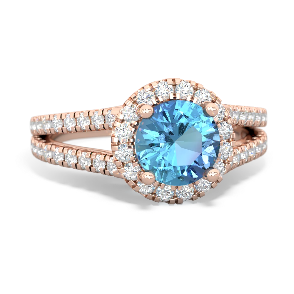 Blue Topaz Pave Halo 14K Rose Gold ring R5490