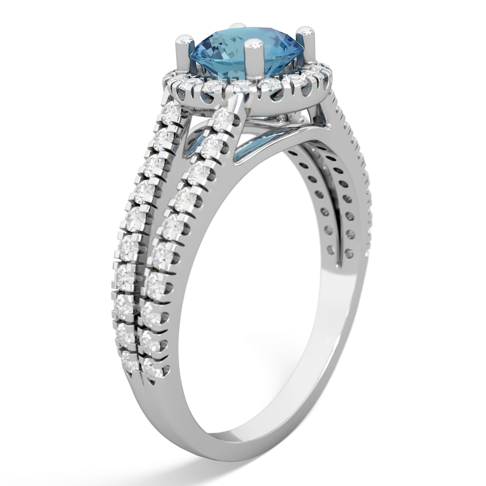 Blue Topaz Pave Halo 14K White Gold ring R5490