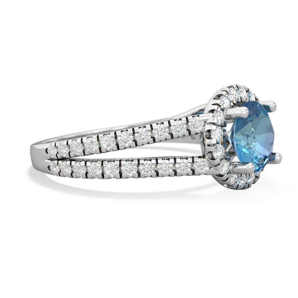 Blue Topaz Pave Halo 14K White Gold ring R5490