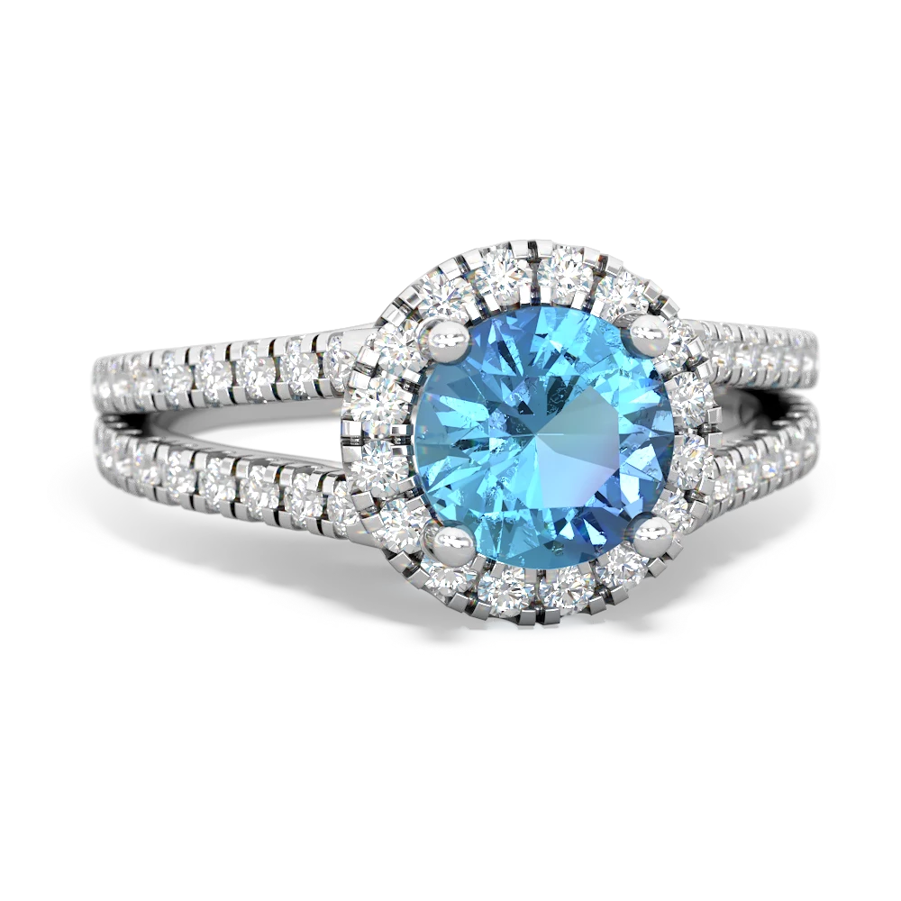 Blue Topaz Pave Halo 14K White Gold ring R5490