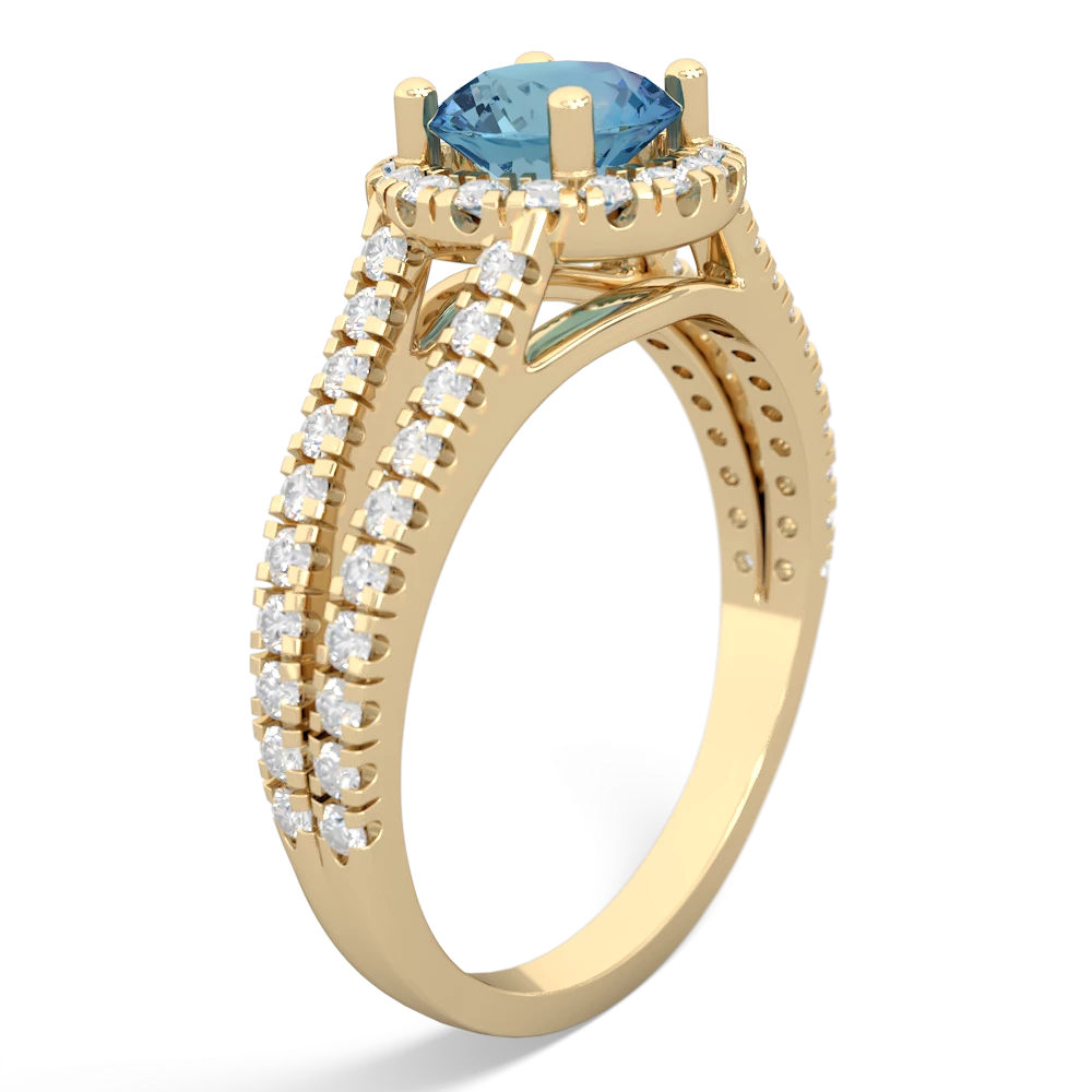 Blue Topaz Pave Halo 14K Yellow Gold ring R5490