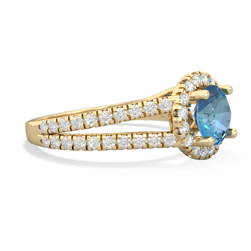 Blue Topaz Pave Halo 14K Yellow Gold ring R5490