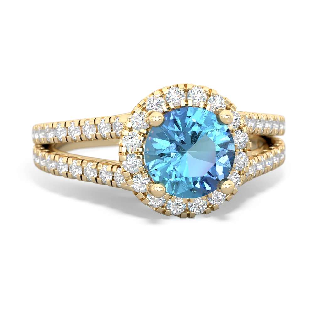 Blue Topaz Pave Halo 14K Yellow Gold ring R5490