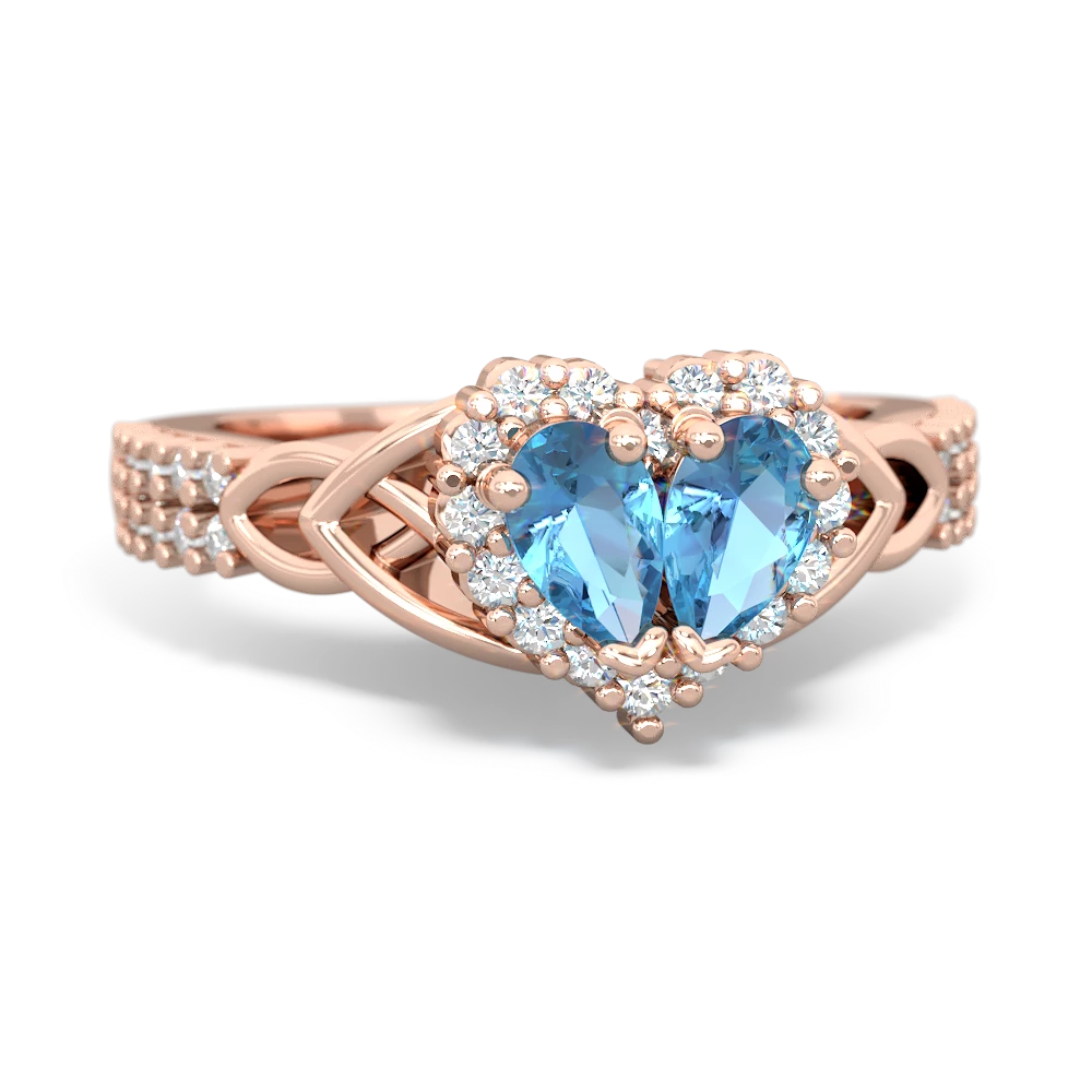 Blue Topaz Celtic Knot Two Hearts As One 14K Rose Gold ring R2644HRT