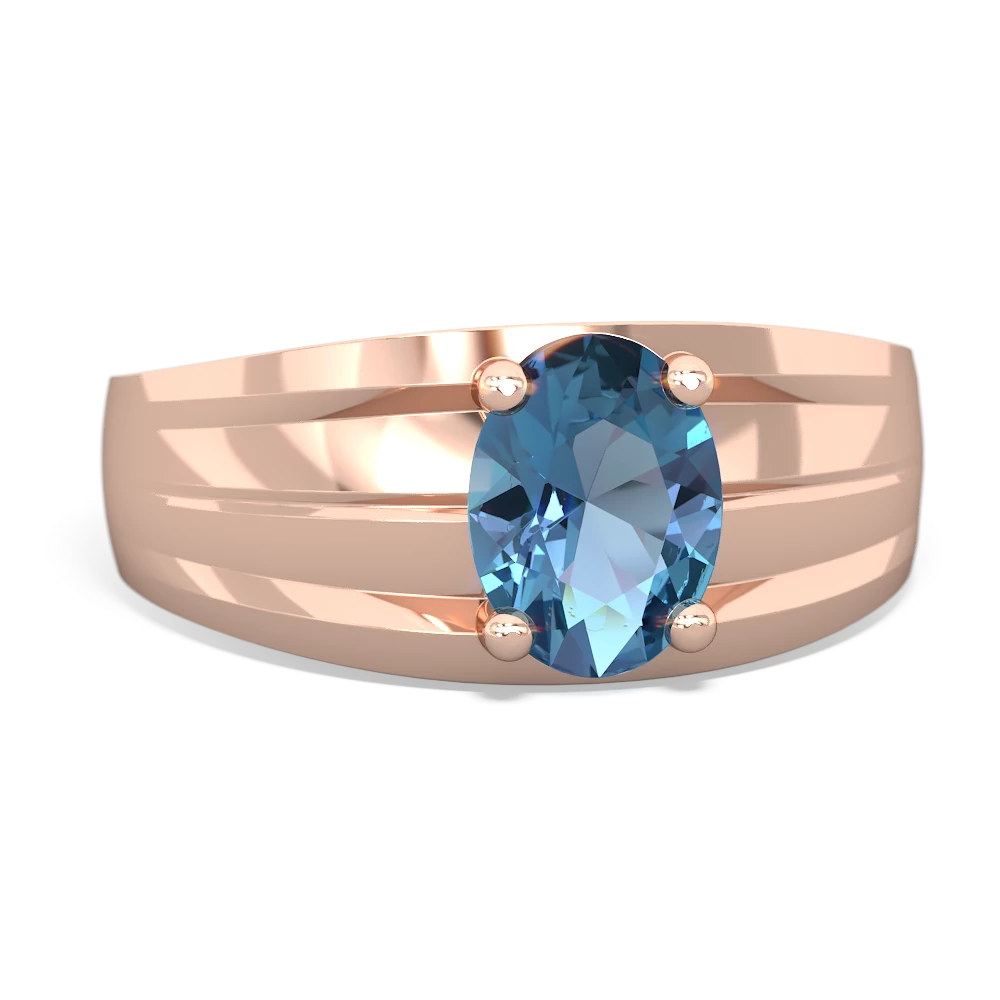 Blue Topaz Men's Two Lane 14K Rose Gold ring R0363